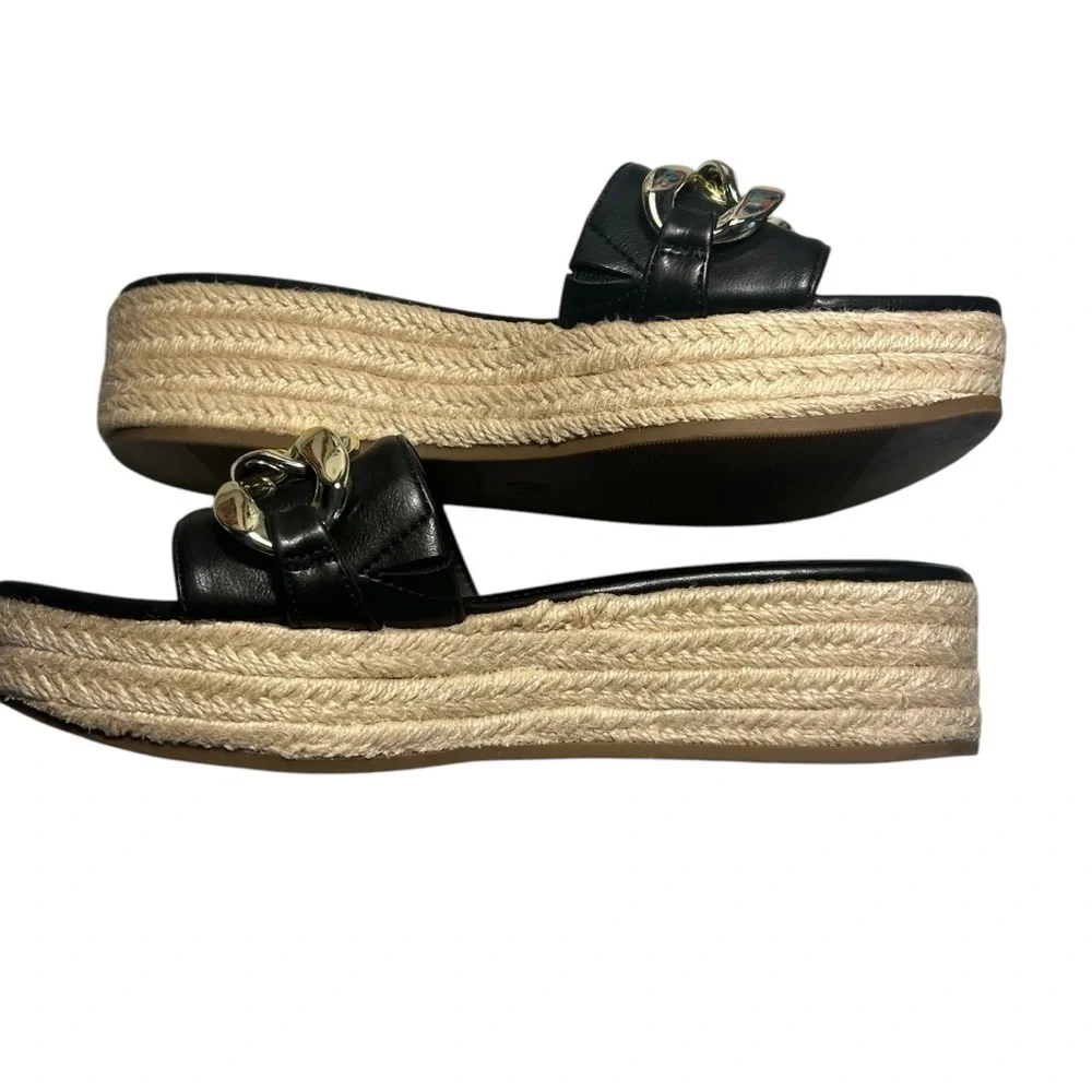 Madden NYC Wedge Silver Toned Chain Espadrille Slide Sandals Sz 9